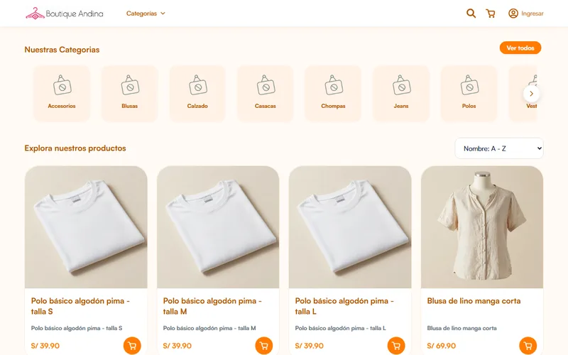 Pantalla de la demo de tienda de ropa en FacturaCrece