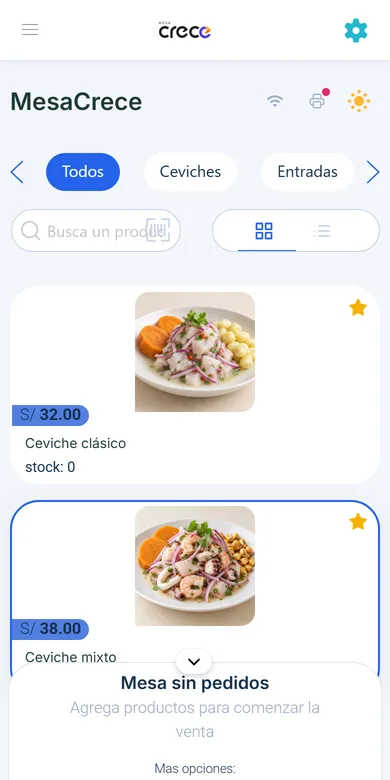 MesaCrece en el celular, con productos de la demo