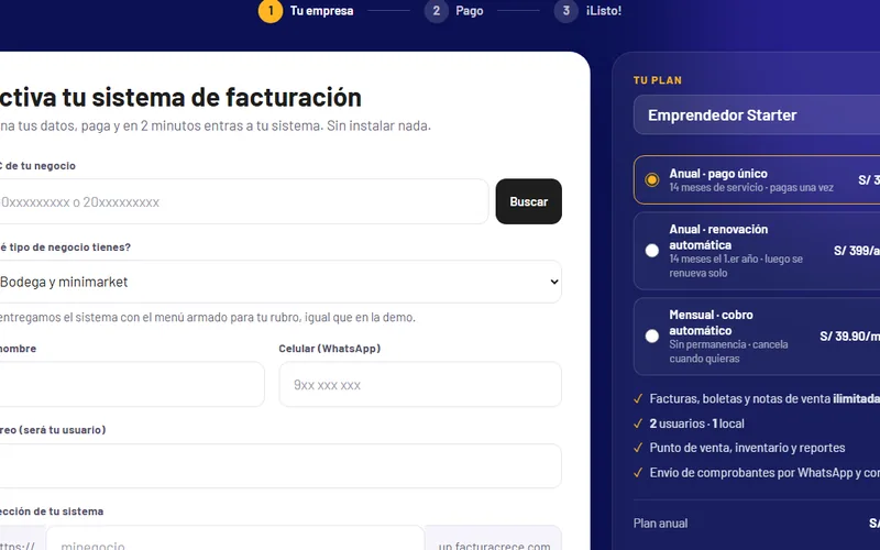Elige tu plan y paga en FacturaCrece