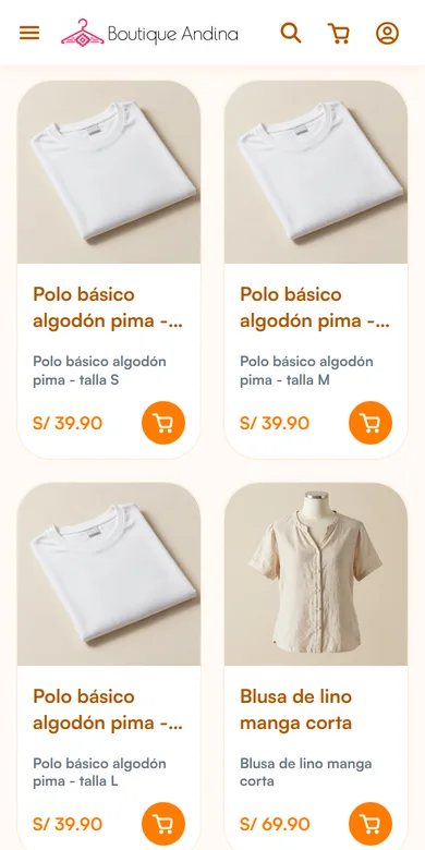 Tienda online en el celular, con productos de la demo