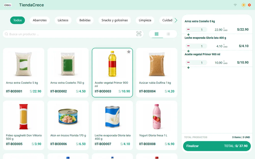 Pantalla de TiendaCrece en tablet